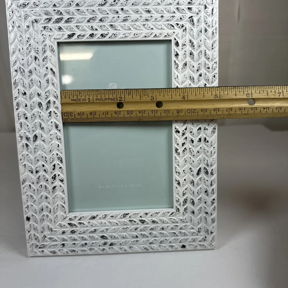 White Black Wheat Picture Frame 4x6 Photo 8.5x6.5 Frame Easel/Hang Shabby Chic